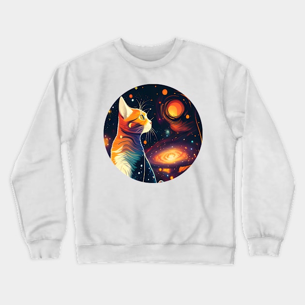 Kitty Looking Stars - Infinite Night - Beautiful Moon Crewneck Sweatshirt by WilliamHoraceBatezell